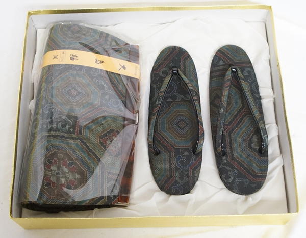 ◆大島紬 草履　手提げバッグ 未使用品