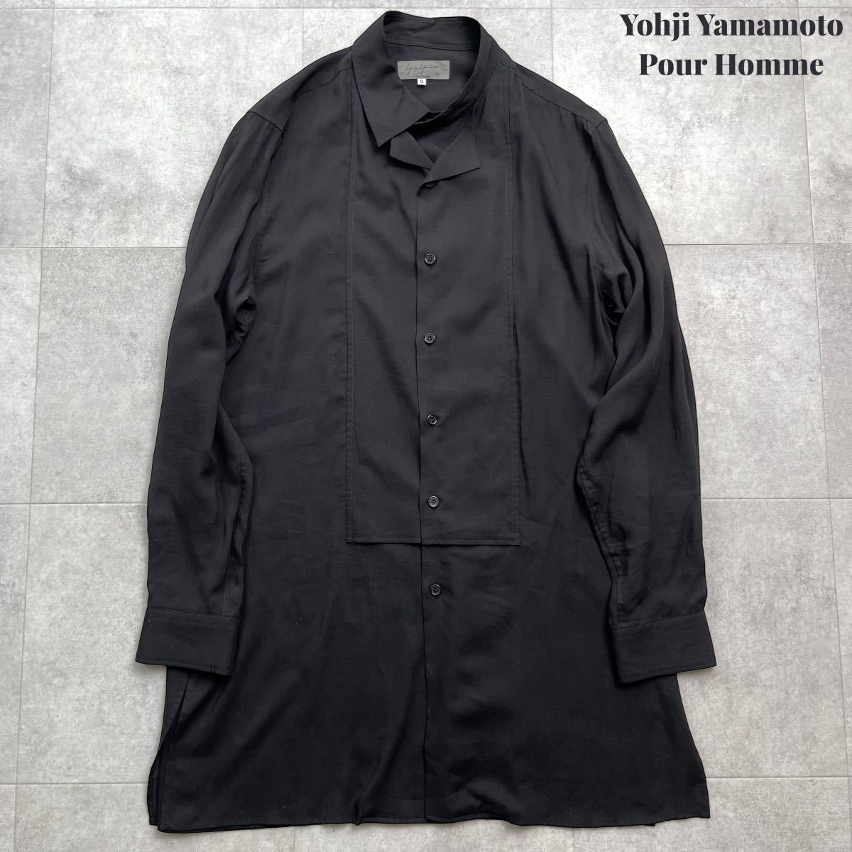 【美品】Yohji Yamamoto Pour Homme ヨウジヤマモト プールオム 当て布 ロングシャツ ブラック 2 