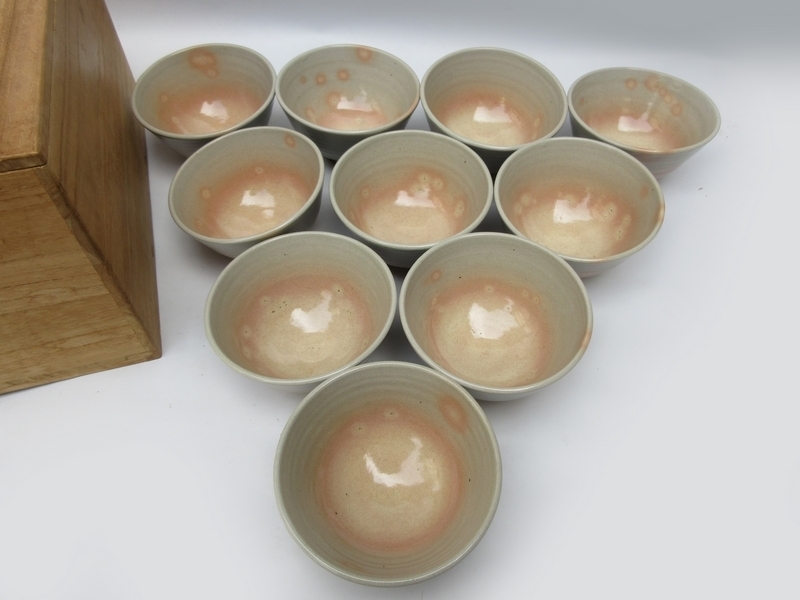 数茶碗 □ 萩焼 宗流庵 [ 渡辺栄泉 ] 茶碗 10客 □ 裏印 茶道具 抹茶碗 
