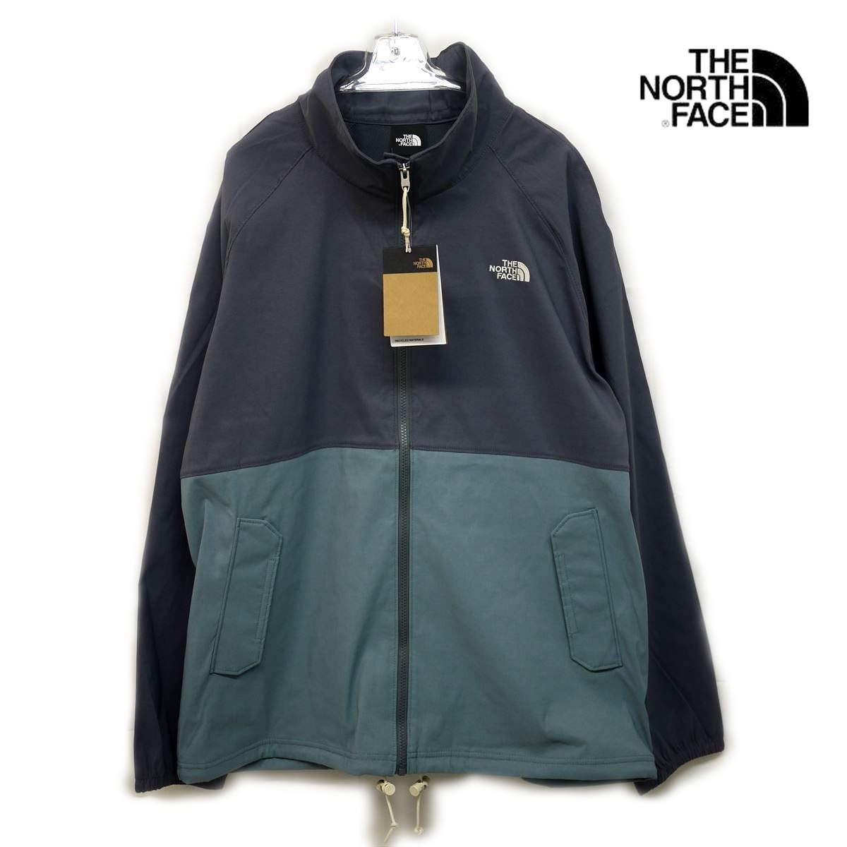 US限定新品 THE NORTH FACE 速乾FLASHDRY ストレッチ フルジップジャケット(XL)グレーx緑系 ノースフェイス CLASS V /c21