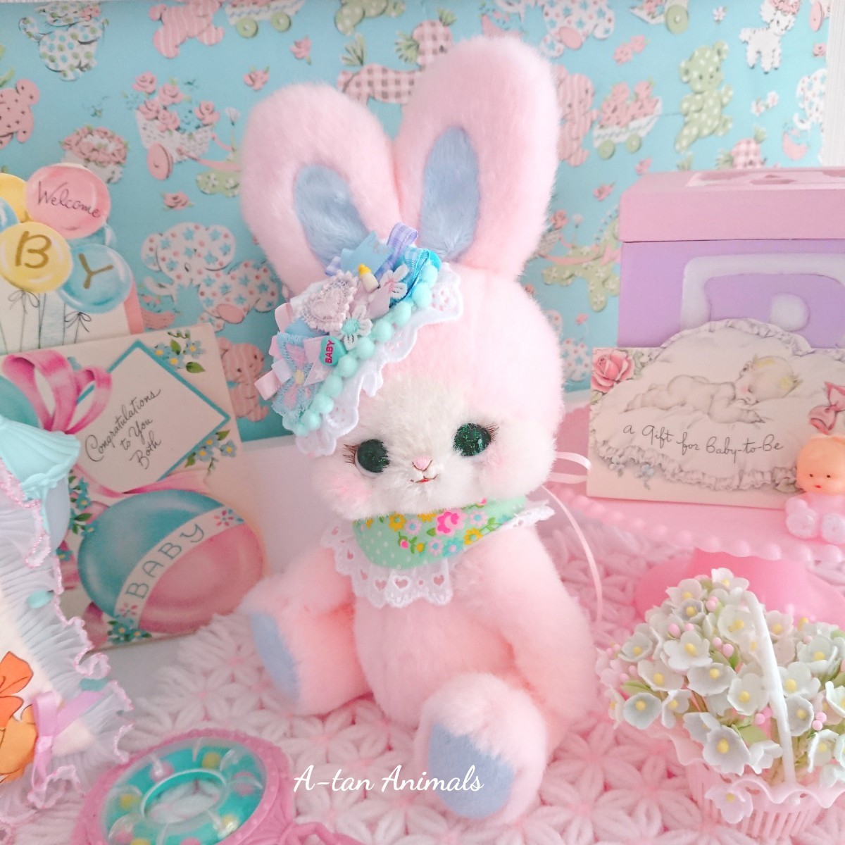 ぬいぐるみ・人形・置物 花柄エプロンのうさぎさん アーティストベア