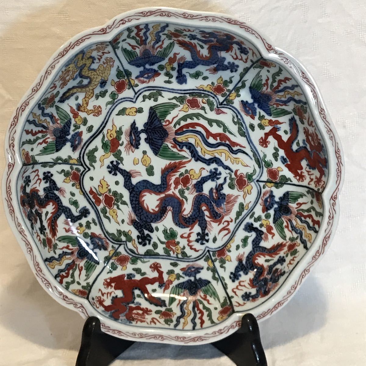 桃】古伊万里：色絵団龍紋様皿 古伊万里 膾皿 -古伊万里 5寸皿 松竹梅
