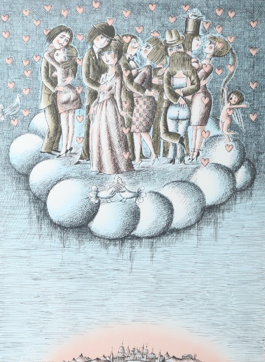 レイモン ペイネ 雲の上のパーティー 223/250 リトグラフ 額装品  