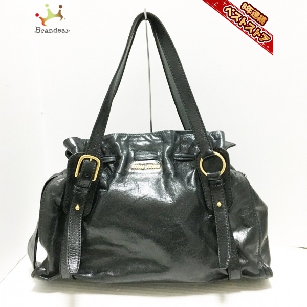 ミュウミュウ miumiu トートバッグ - レザー 黒 リボン バッグ