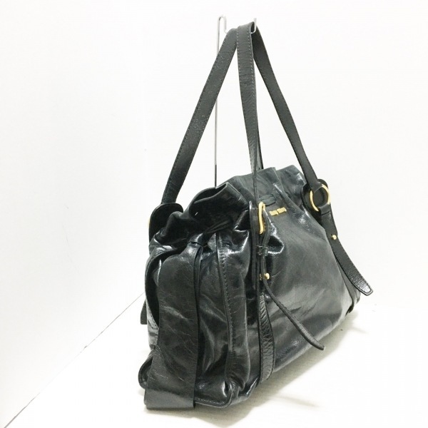 ミュウミュウ miumiu トートバッグ - レザー 黒 リボン バッグ