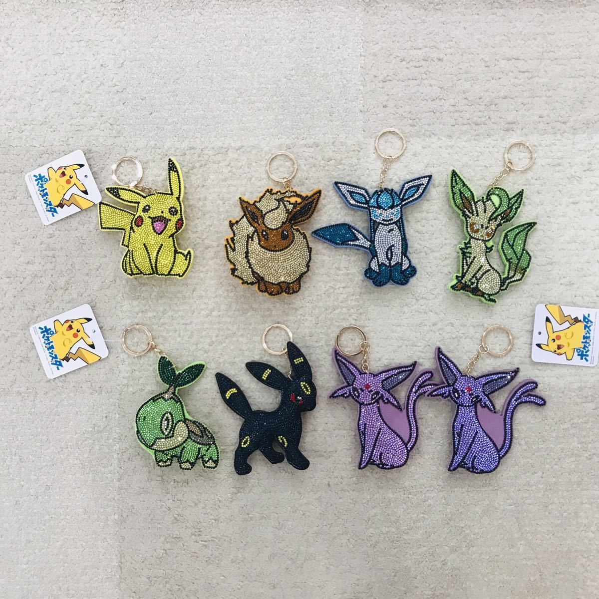 ポケモン キラキラキーホルダー チャーム ピカチュウ エーフィ ブラッキー リーフィア グレイシア イーブイフレンズ ラインストーン