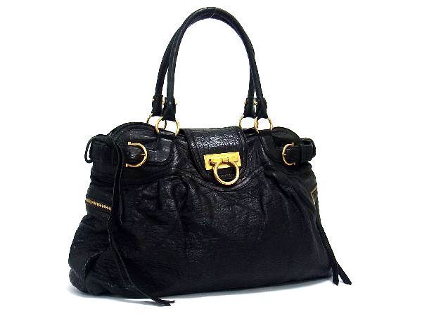 1円 Salvatore Ferragamo フェラガモ AB-21 6316 ガンチーニ マリッサ レザー ハンドバッグ トート ショルダー ブラック系 AK5126