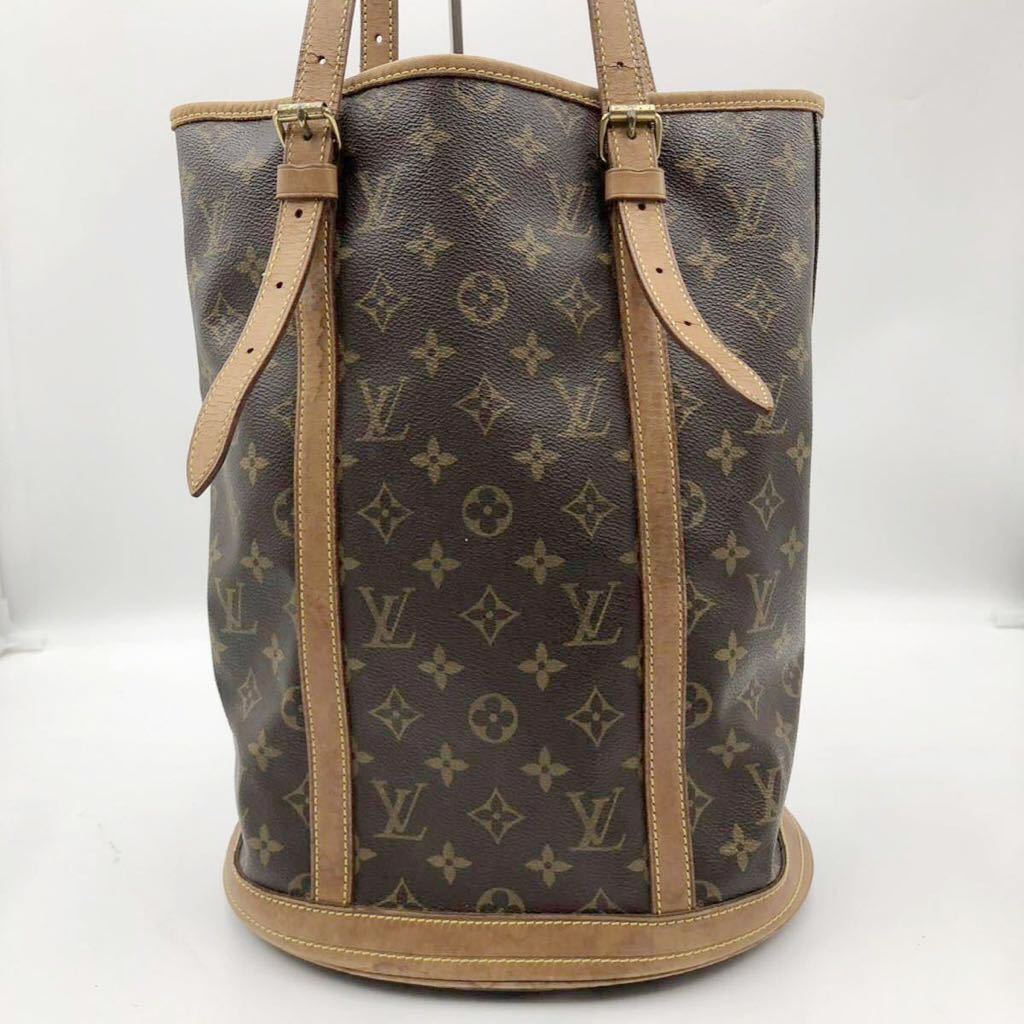 1円【良品】LOUIS VUITTON ルイヴィトン M42236 モノグラム バケットGM トートバッグ ハンドバッグ ヌメ革 肩掛け べたなし ブラウン 茶色
