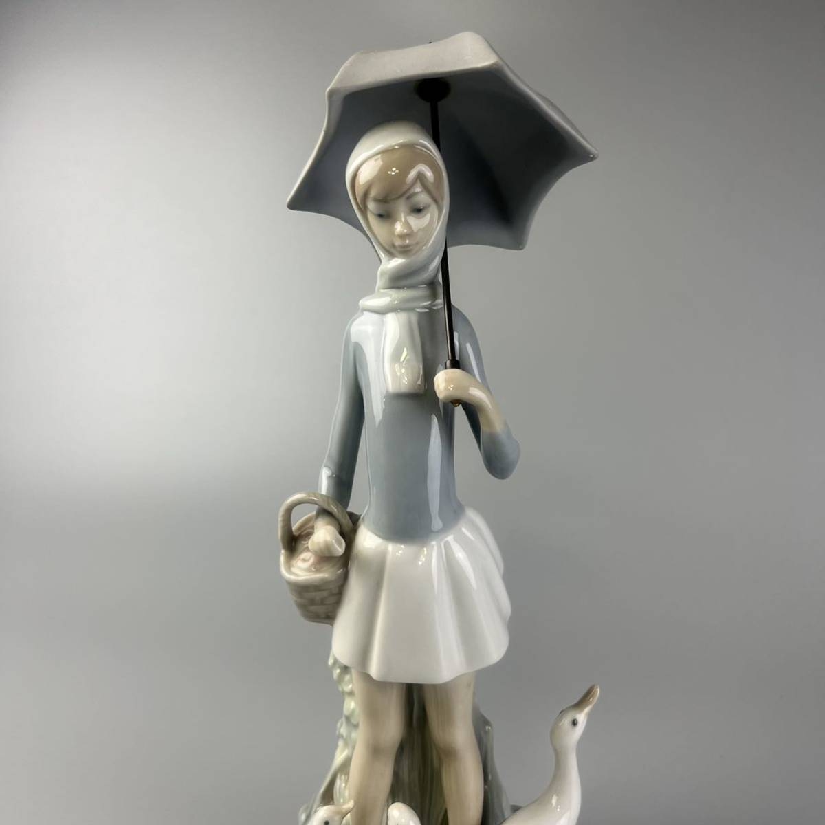 リヤドロ アヒルと少女 LLADRO リヤドロ 傘を持つ少女とアヒル 陶器