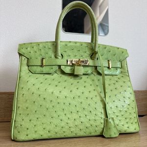 新品◇IBIZA オーストリッチ ハンドバッグ 緑 特殊染め加工