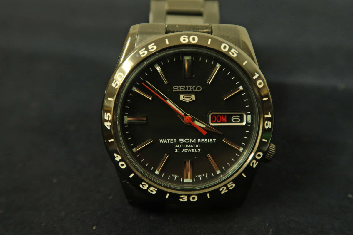 中古 腕時計 (7) SEIKO 5 セイコー ファイブ 7S26-02T0 黒 自動巻き 