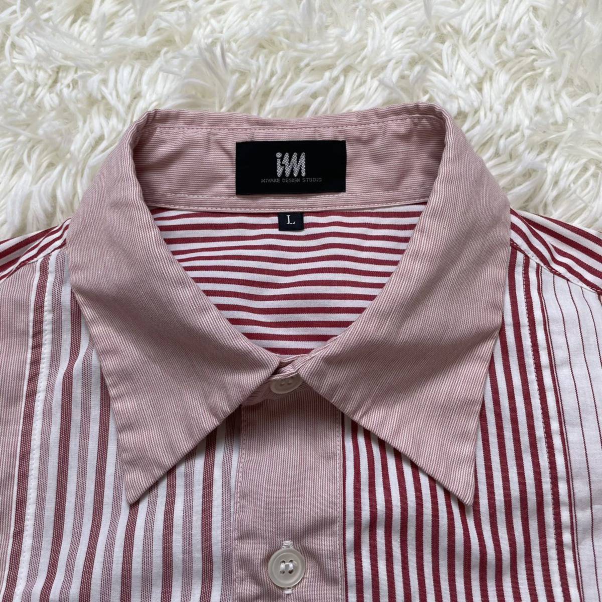 イッセイミヤケ プリーツプリーズ ストライプ Vネック 半袖シャツ 希少