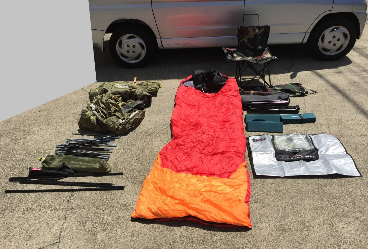 ③ キャンプ Coleman コールマン テント ツーリングドームテントST ariafrere シュラフ アルミツーリングテーブル まとめてセット 14-49