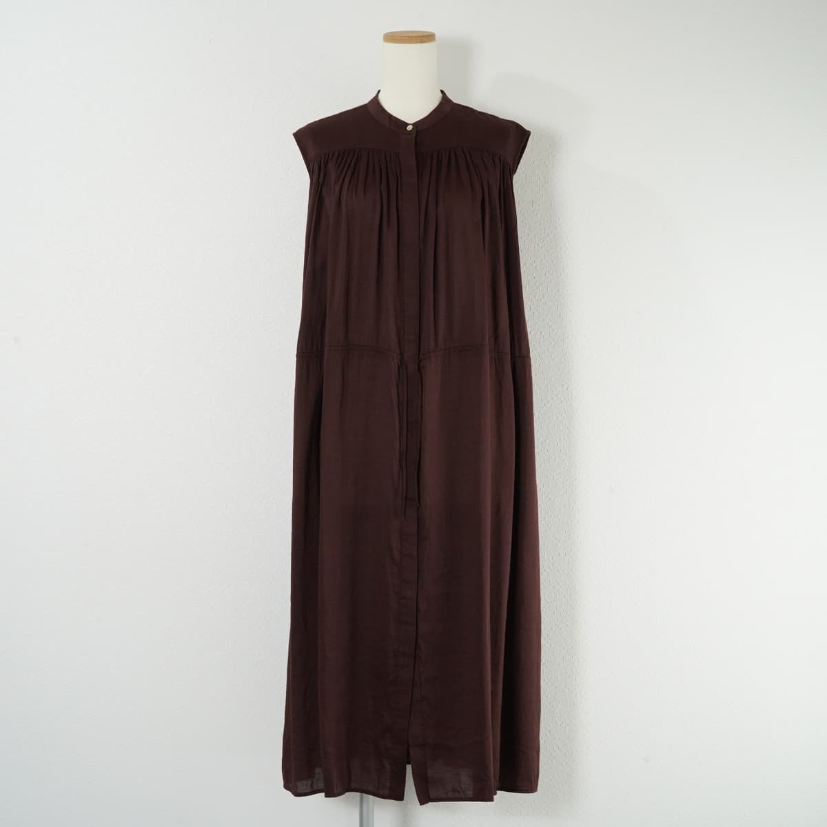 ビューティーアンドユース ユナイテッドアローズ ギャザードローストリングノースリーブワンピース リネン ロング ノーカラー