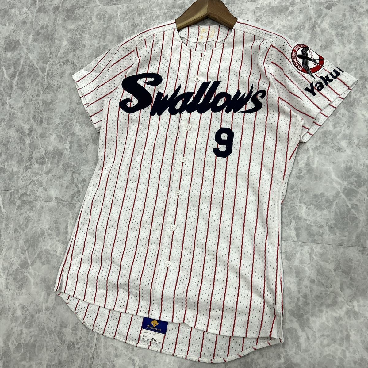 W @ 02年製 '希少 入手困難'『DESCENTE デサント』SUN UP 野球 NPB ヤクルトスワローズ 9番 ペタジーニ HOME ユニホーム XO トップス 古着