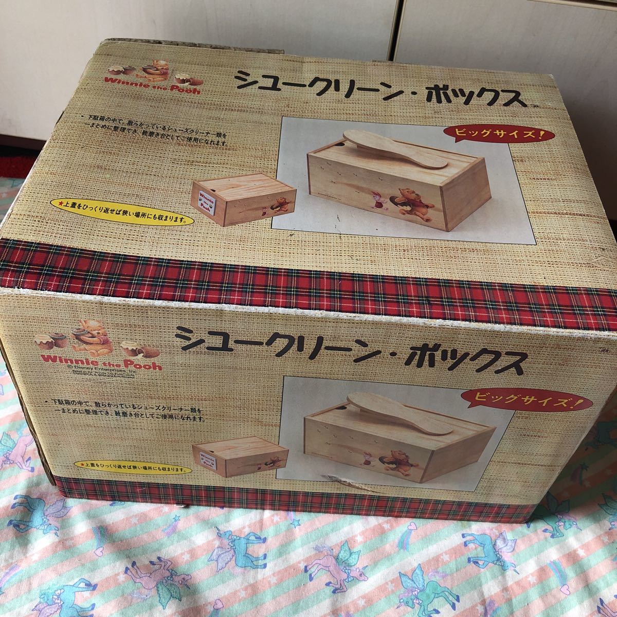 プーさん　ディズニー　シュークリーンボックス　木製　シュークリーン　ボックス　箱　収納　収納ボックス 靴磨き台　超レア　貴重品