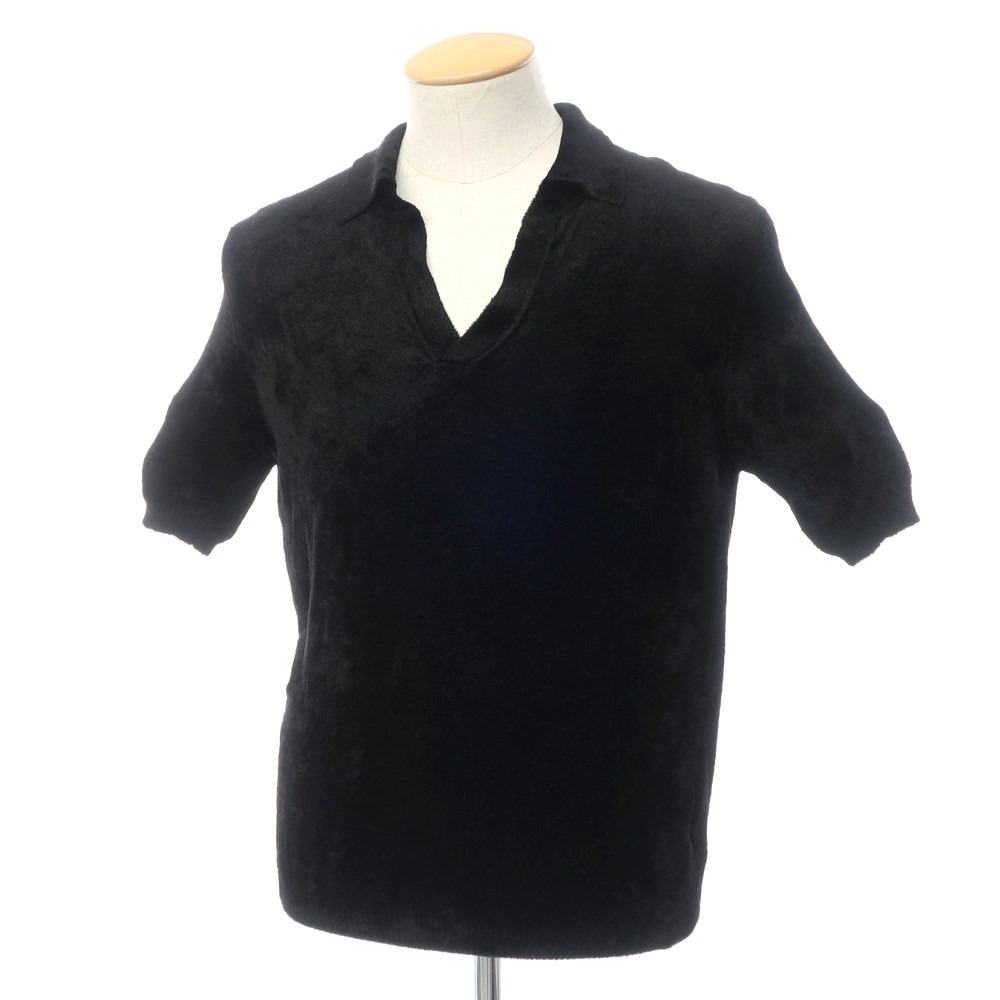 【未使用】セッテフィーリ カシミア Settefili Cashmere レーヨンナイロン 半袖 ポロニット ブラック【サイズ46】[CPD]