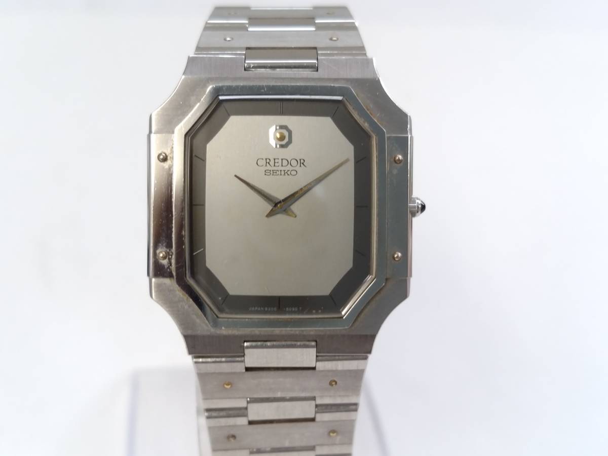 【美品】SEIKO セイコー CREDOR クレドール 9300-5050 クォーツ 腕時計/正規ベルト付き/グレー文字盤/2針/リストウォッチ/06KO050610