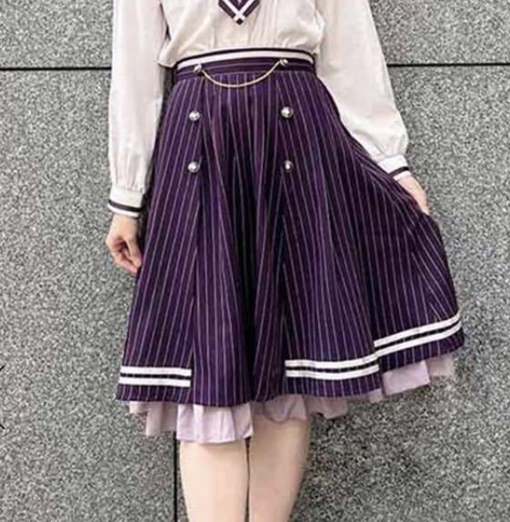 axes femme ダブルボタンミドルスカート パープル