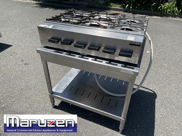 §綺麗【maruzen/マルゼン 高年式 22年購入 ガステーブルコンロ 「ニューゴルフ」 6口タイプ MOZK6 LPガス 作業台付き】N05116