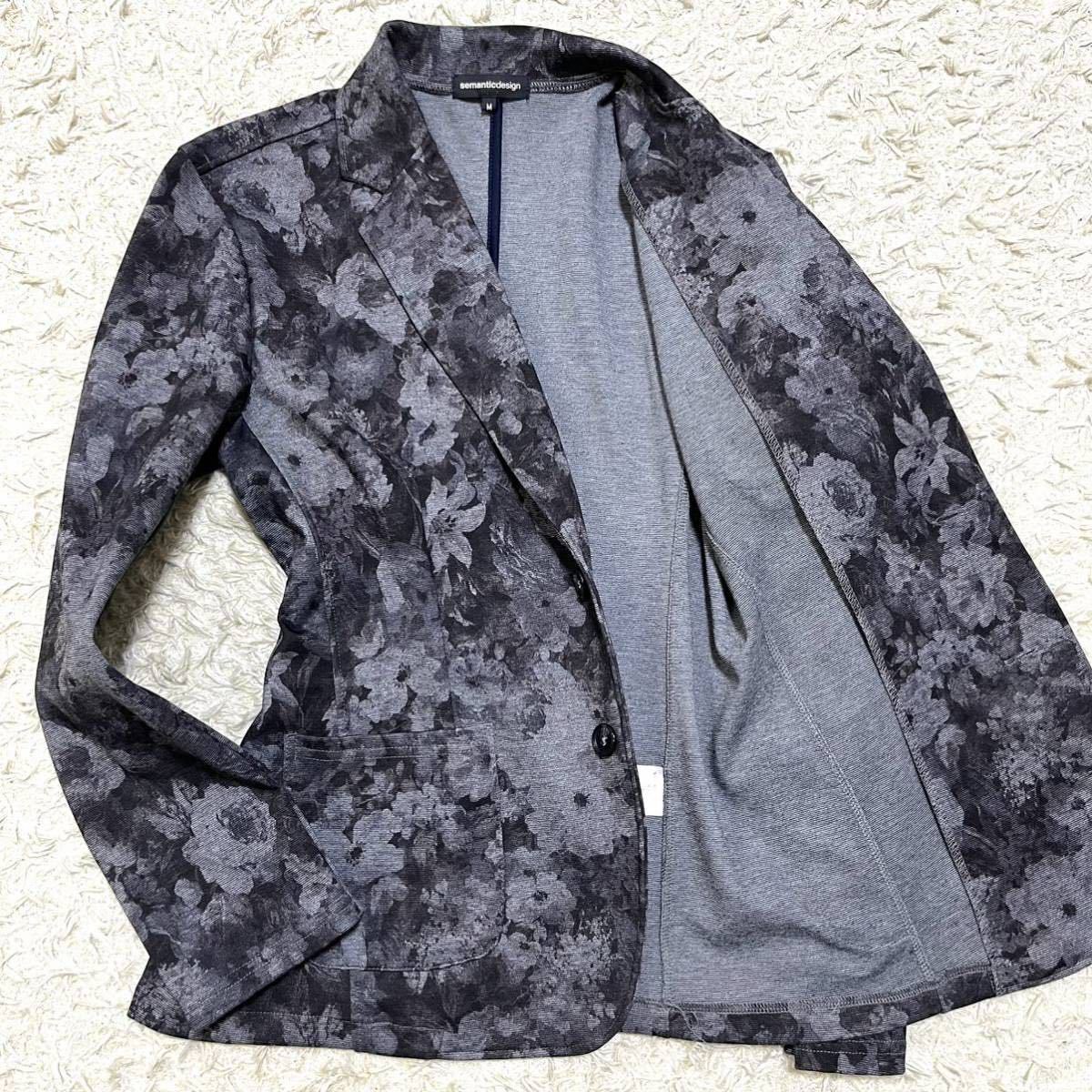 美品☆ semanticdesign 【色気を放つ】花柄 薔薇 ローズ フラワー テーラードジャケット Mサイズ メンズ ダークパープル