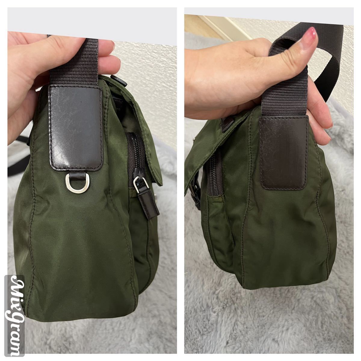 プラダ メッセンジャーバッグ ショルダーバッグ 三角プレート ナイロン カーキ PRADA ナイロン プレート ショルダーバッグ メッセンジャーバッグ