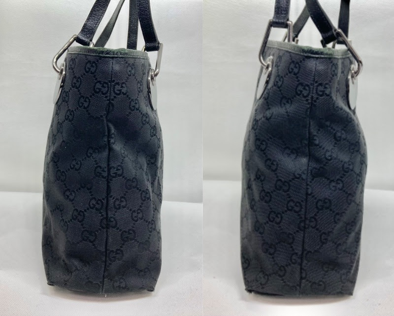 GUCCI グッチ GG キャンバス ピッグスキン レザー トートバッグ 黒 SV