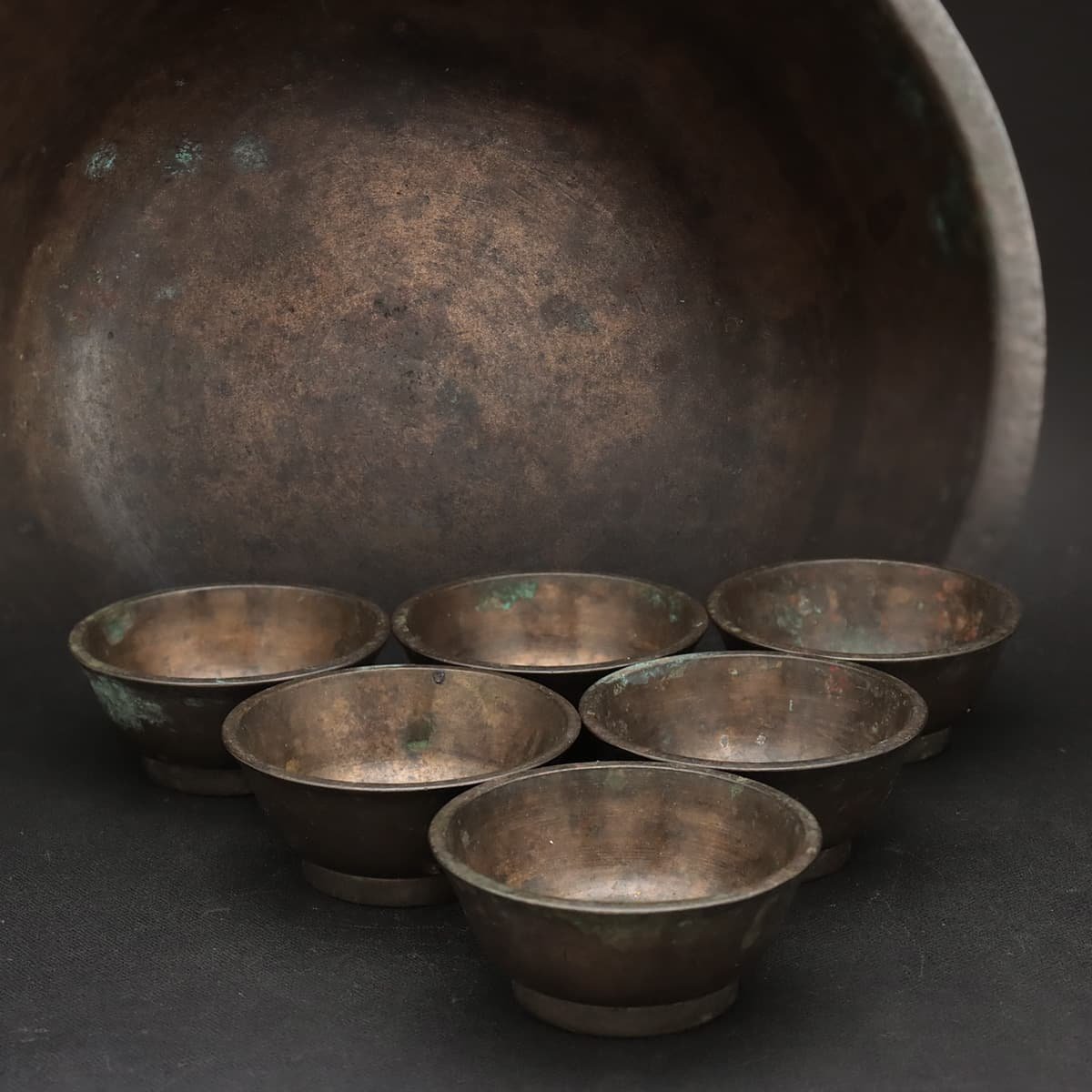 EJ109 時代 密教法具/仏教美術 銅製 六器・銅碗・銅鋺 六客 径7.5cm 総重735g・仏器 護摩用具 荘厳仏具