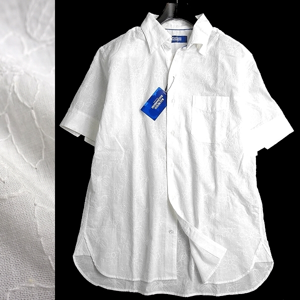 ■MAURIZIO BALDASSARI マウリツィオ 定価2.3万 日本製 清涼コットン100％ 花刺繍 スキッパーカラー 半袖シャツ 302 31 48 ▲021▼are2637a