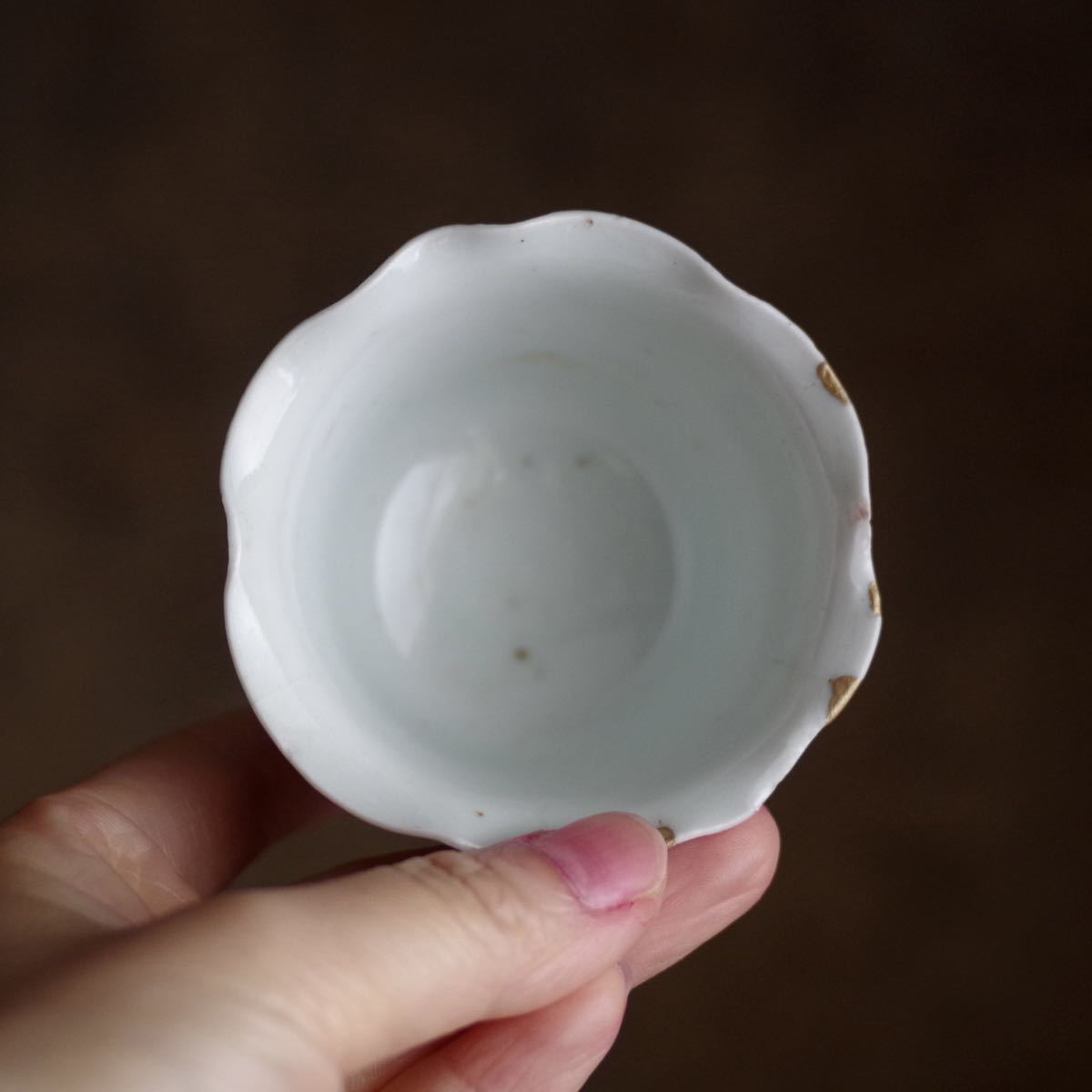 希少 高さ5.2cm】小ぶりな古伊万里 白磁輪花盃 江戸中期 酒器 酒盃