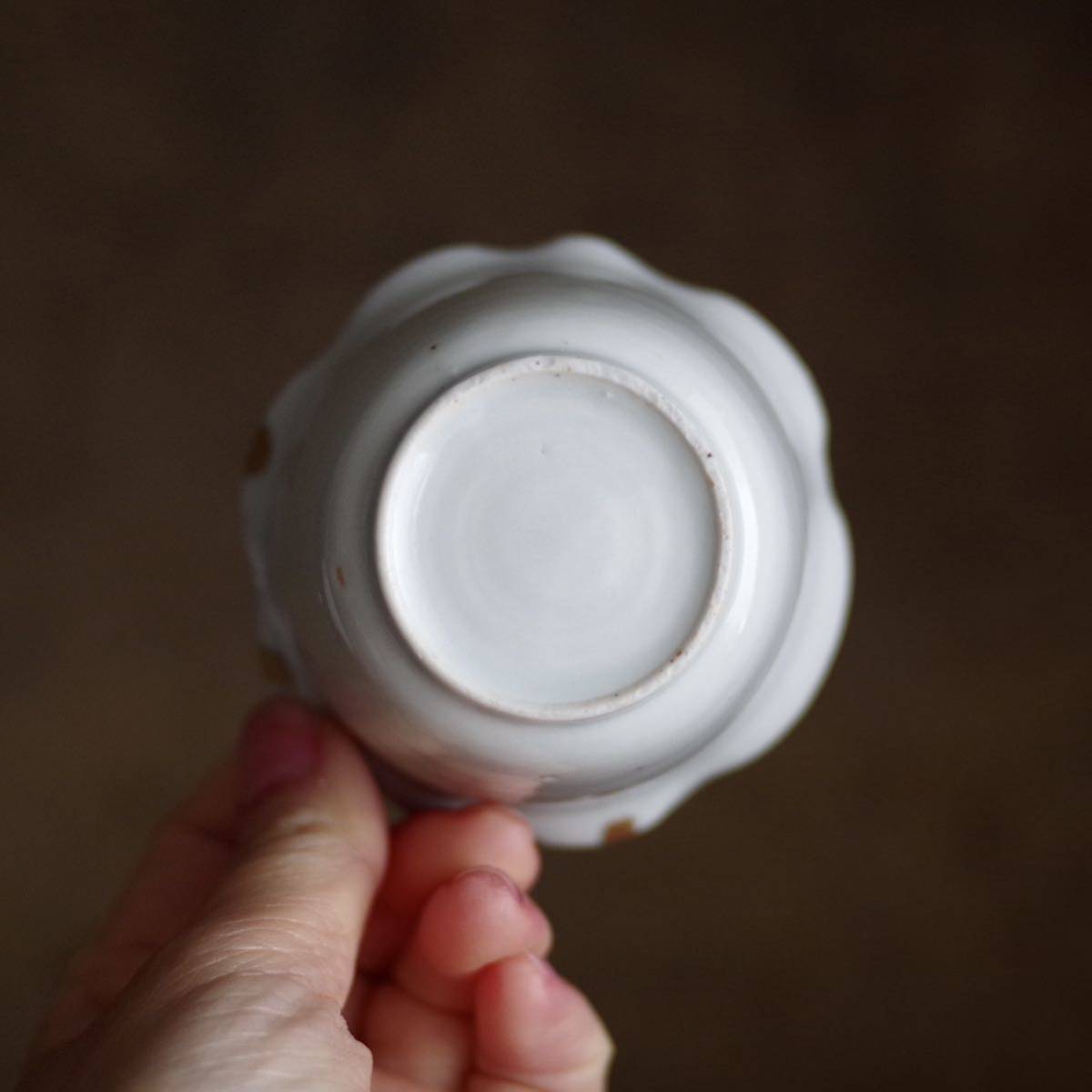 希少 高さ5.2cm】小ぶりな古伊万里 白磁輪花盃 江戸中期 酒器 酒盃