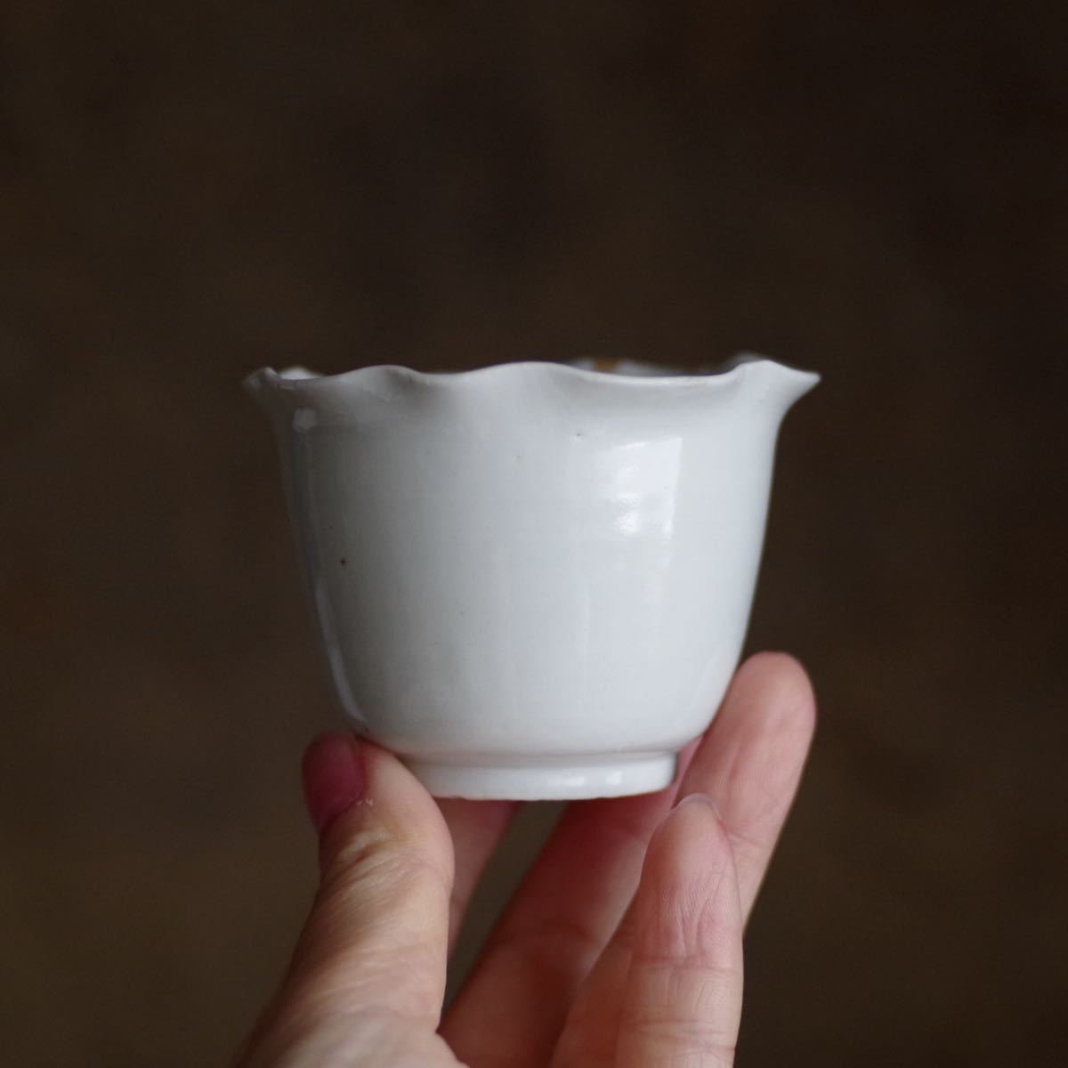 希少 高さ5.2cm】小ぶりな古伊万里 白磁輪花盃 江戸中期 酒器 酒盃
