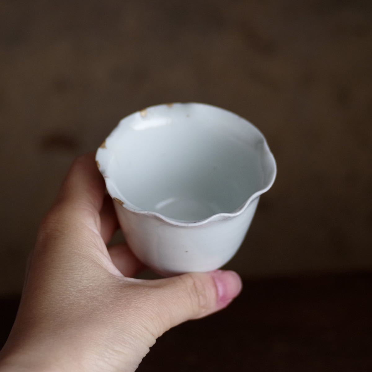 希少 高さ5.2cm】小ぶりな古伊万里 白磁輪花盃 江戸中期 酒器 酒盃