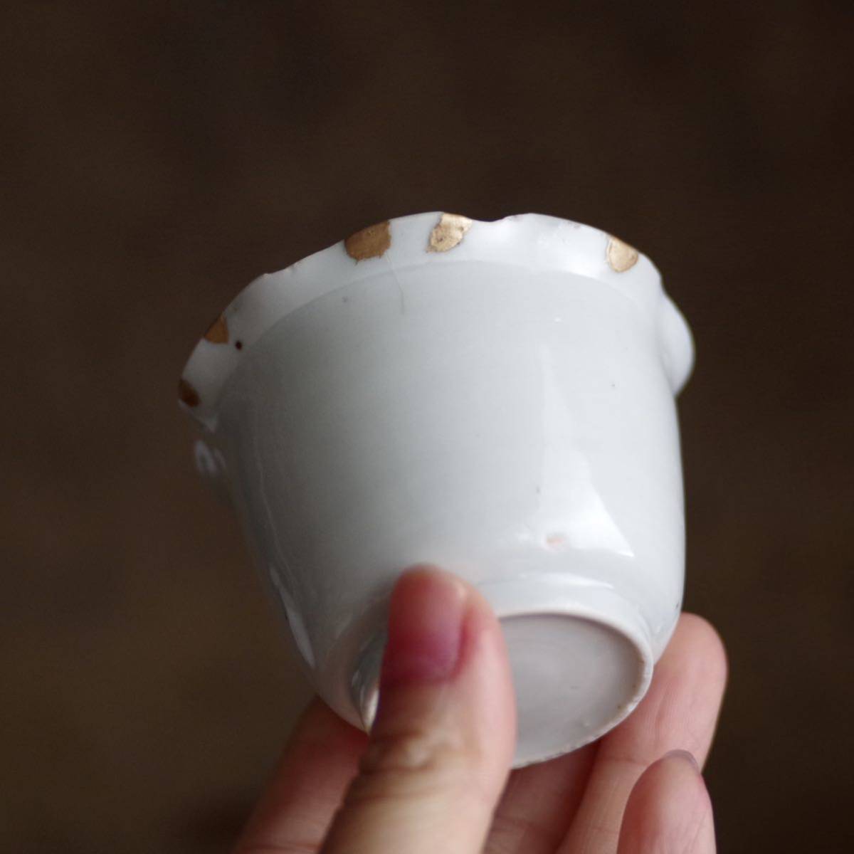 希少 高さ5.2cm】小ぶりな古伊万里 白磁輪花盃 江戸中期 酒器 酒盃