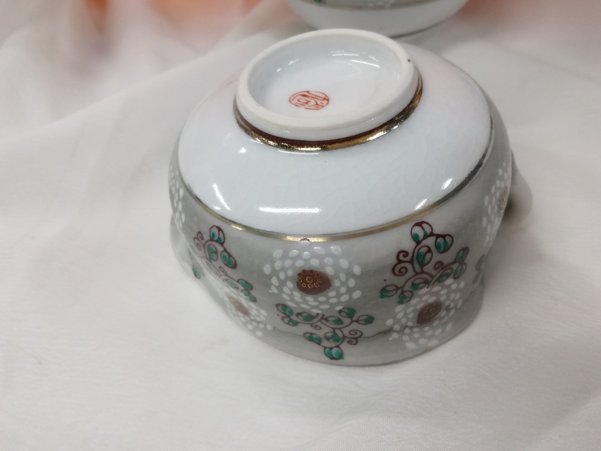 g_t C304 九谷焼 煎茶揃 急須/湯冷し/湯呑み3客 柄 色絵 金彩 茶器 煎茶道具 古道具_10