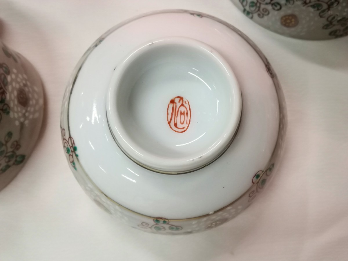 g_t C304 九谷焼 煎茶揃 急須/湯冷し/湯呑み3客 柄 色絵 金彩 茶器 煎茶道具 古道具_5