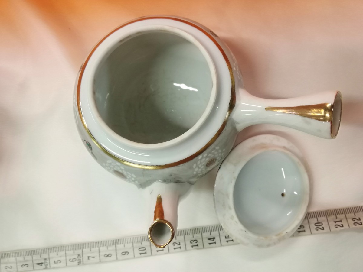 g_t C304 九谷焼 煎茶揃 急須/湯冷し/湯呑み3客 柄 色絵 金彩 茶器 煎茶道具 古道具_8