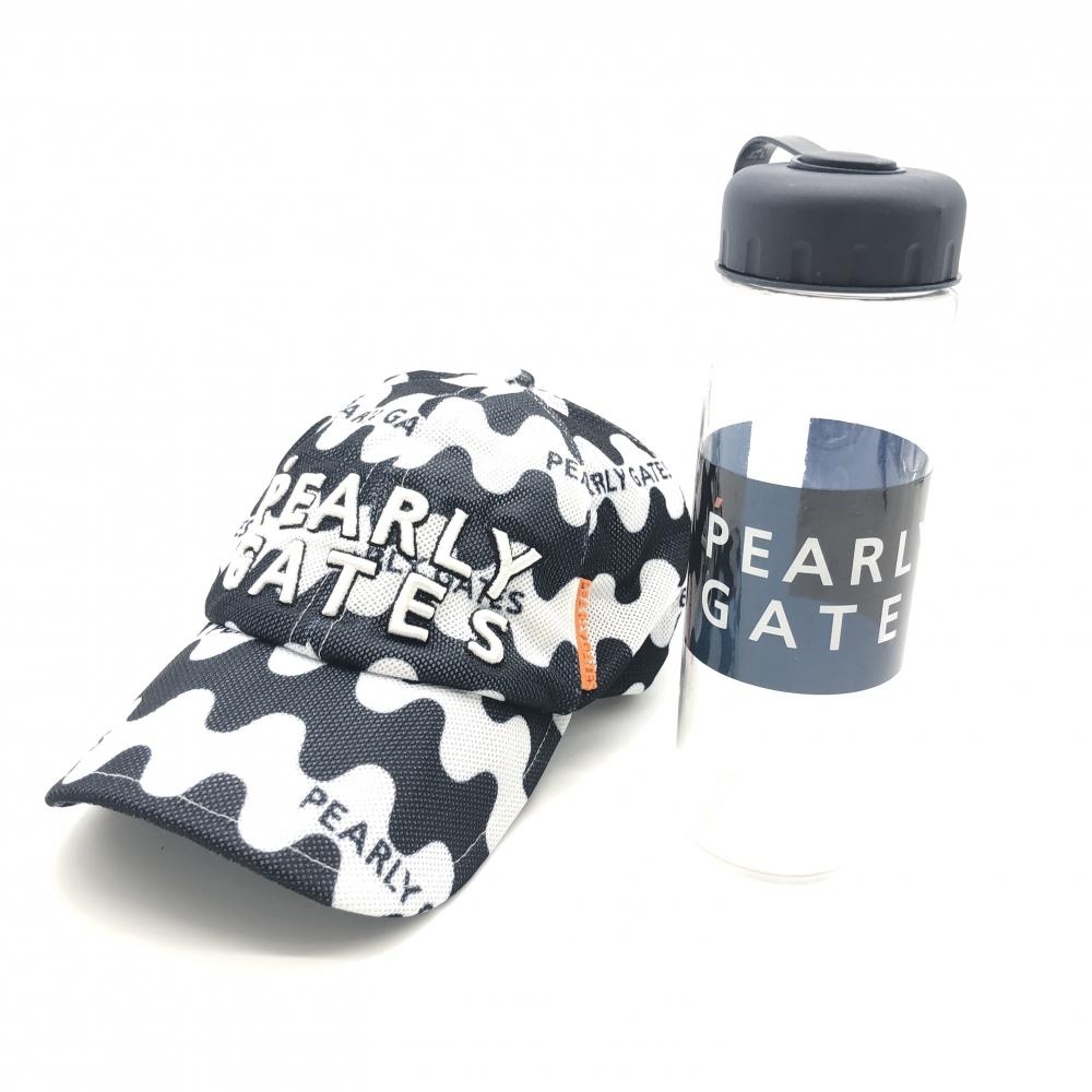【美品】パーリーゲイツ メッシュキャップ×収納ボトル ネイビー×白 総柄 洗える 畳める FR ゴルフウェア PEARLY GATES