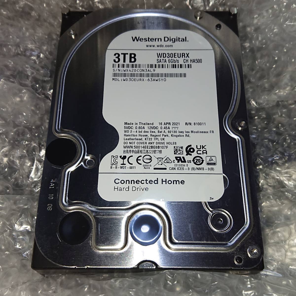3TB WesternDigital静音低発熱AVコマンド対応SATAHDD WD30EURX-63AWSY0 3624時間 動作良好 ゆうパック/ヤマト宅急便(EASY)可 その3