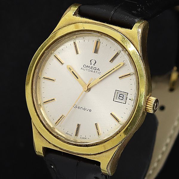 1円 稼働 オメガ AT/自動巻 ジュネーブ シルバー文字盤 デイト ラウンド メンズ腕時計 6954200KYM