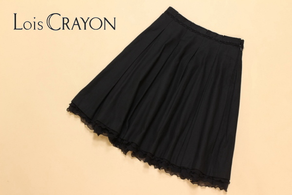 ☆ロイスクレヨン シルク 裾フリル 膝丈 プリーツスカート M