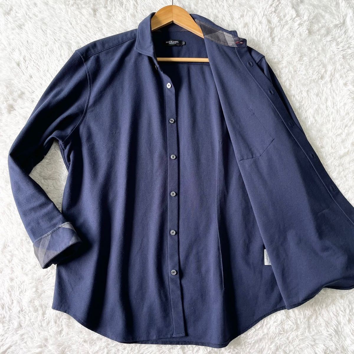 美品4/LL!! ブラックレーベル クレストブリッジ【圧倒的紳士感】定番 チェック柄 長袖シャツBLACK LABEL CRESTBRIDGE ネイビー 三陽商会