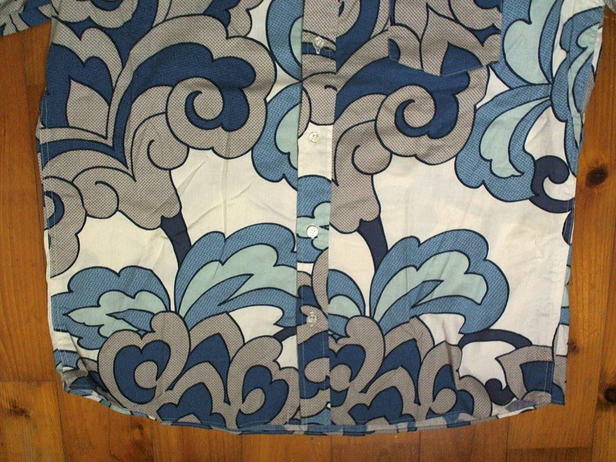 ☆京都・国産☆パゴン【Pagong】アロハ風 ボタンダウン半袖シャツ コットンシャツ L位 白青
