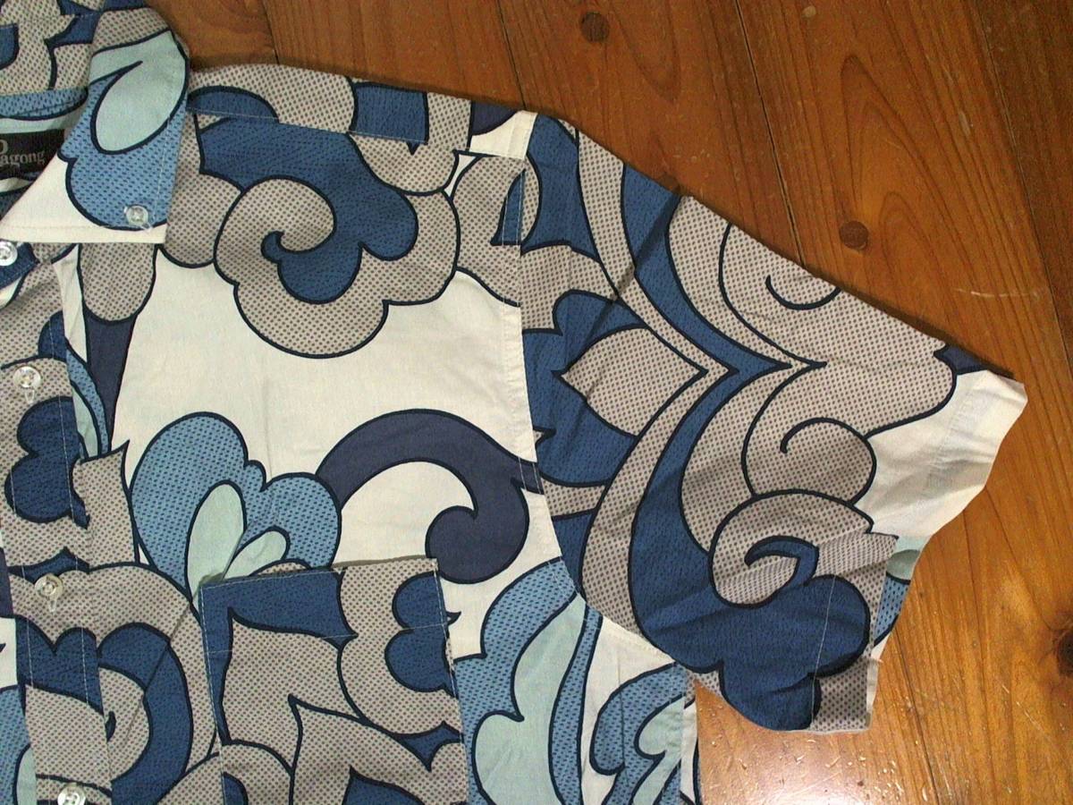 ☆京都・国産☆パゴン【Pagong】アロハ風 ボタンダウン半袖シャツ コットンシャツ L位 白青