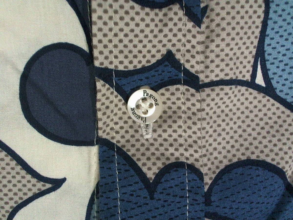 ☆京都・国産☆パゴン【Pagong】アロハ風 ボタンダウン半袖シャツ コットンシャツ L位 白青