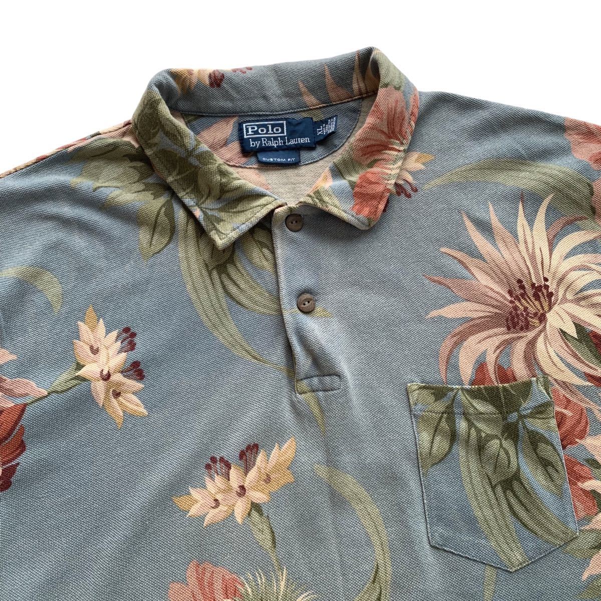 新品 POLO RALPH LAUREN ボタニカル柄 半袖ポロシャツ XL Polo Ralph Lauren ボタニカル柄 ポロシャツ 鹿の子 XL サックスブルー