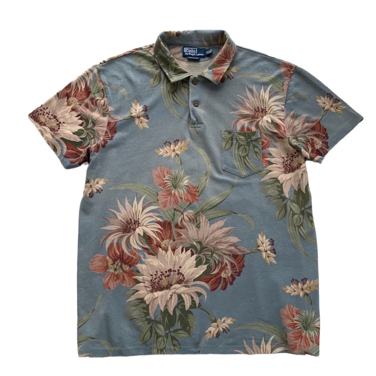 Polo Ralph Lauren ボタニカル柄 ポロシャツ 鹿の子 XL サックスブルー