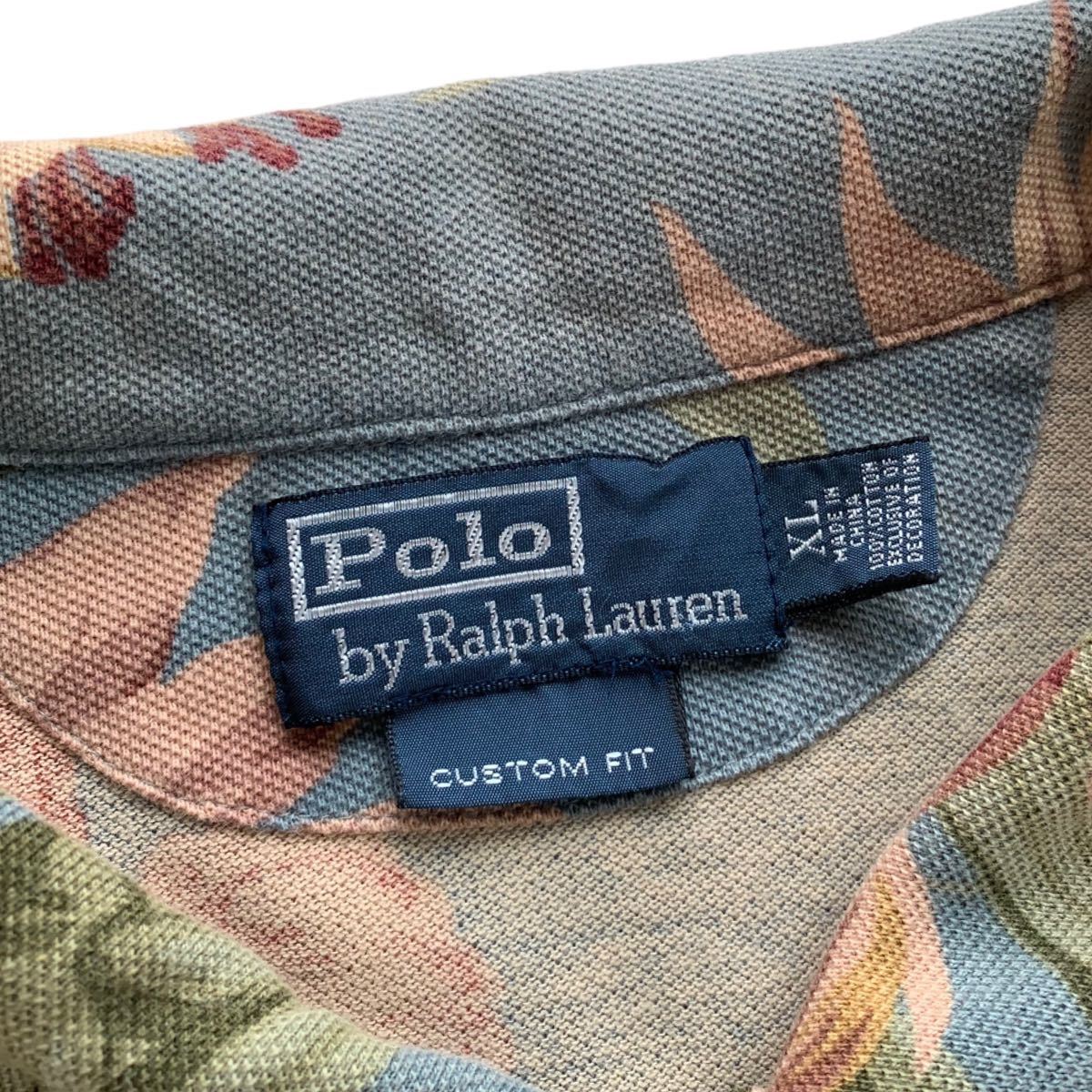 Polo Ralph Lauren ボタニカル柄 ポロシャツ 鹿の子 XL サックスブルー