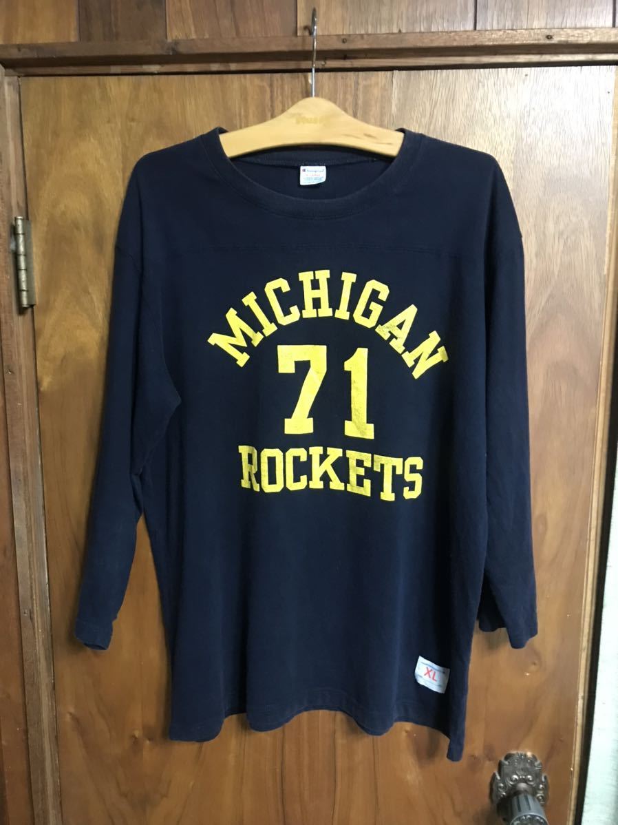 champion チャンピオン フットボール Tシャツ Navy ミシガン XL used