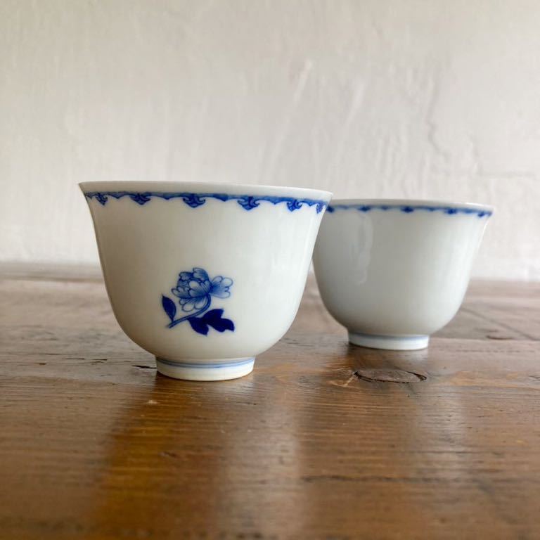 景徳鎮 小雅窯 茶杯 2客セット 中国 染付 青花 唐物 茶器(骨董陶磁器